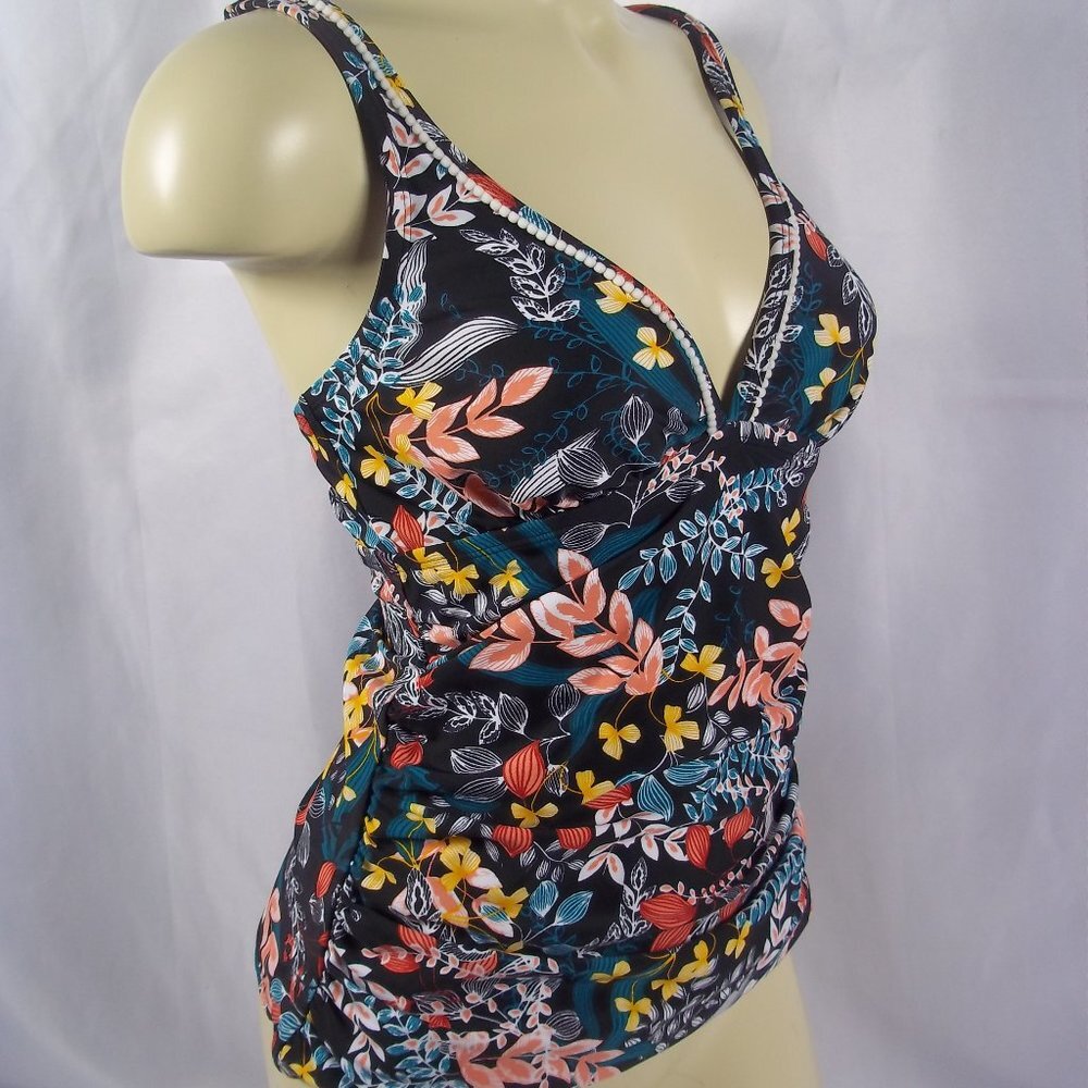 Black Floral Print Tankini Swim Top NWT Sz SMALL - Picture 6 of 6